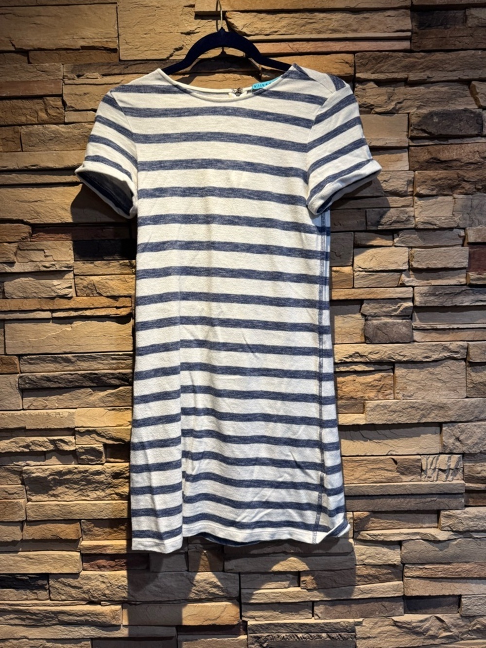 Alice + Olivia Striped Dress Womens XS Short Sleeve Cotton Preppy Blue Ivory